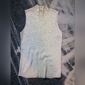 Architect Woman Sequin Mock Neck Sleeveless Sequin Top Gold